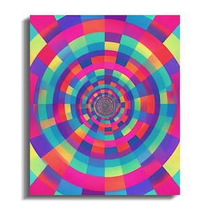 Impressão em tela vibrante com túnel psicodélico, arte de parede abstrata geométrica colorida, decoração retrô rave, decoração infantil psicodélica.