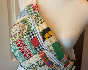 Upcycled Quilted Floral Fanny pack Belt Bag Crossbody Sling bag