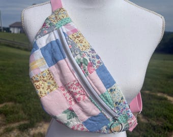 Upcycled Quilted Floral Fanny pack Belt Bag Crossbody Sling bag