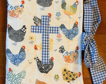 Quilted Bible Cover chicken fabric with gingham cross appliqué