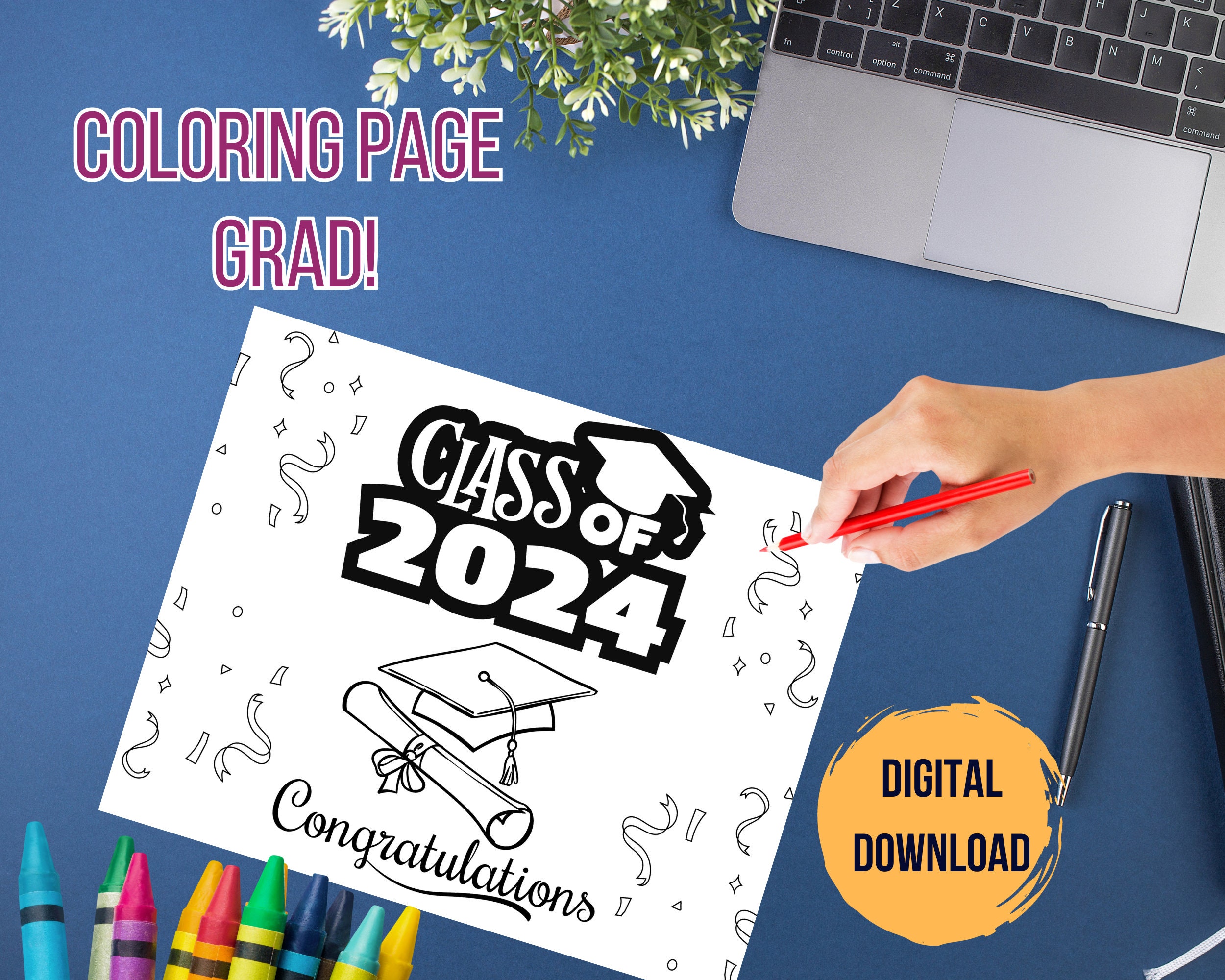Graduation Coloring Page. Class of 2024 Card. Coloring Page Grad
