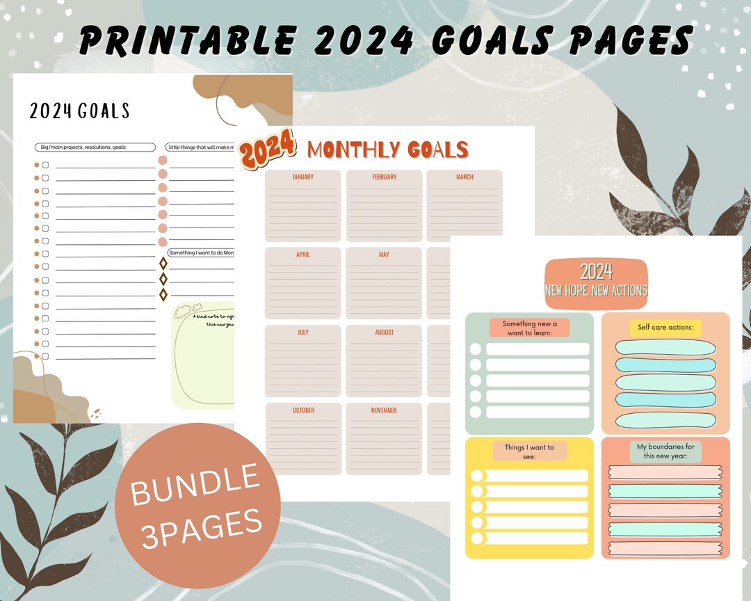 2024 Goals BUNDLE Printable PAGES. 2024 Resolution Templates. 2024