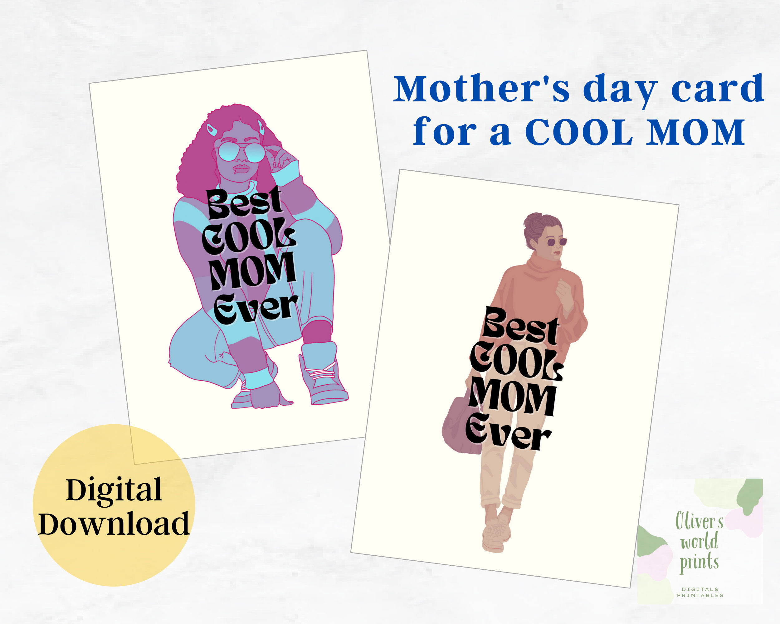 Cool Mom Card Funny Retro Printable Card for Mom. Best Cool Mom Ever ...