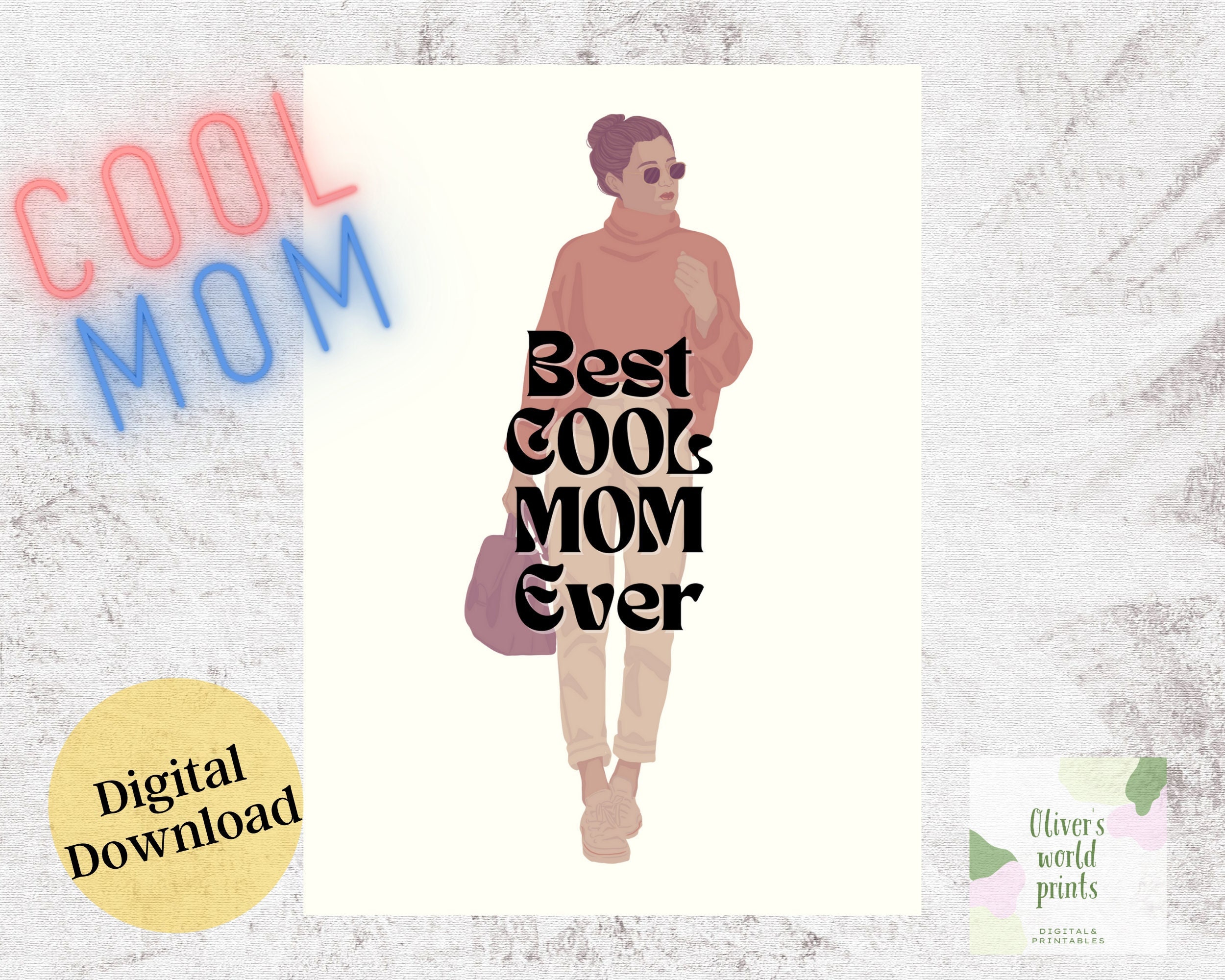 Cool Mom Card Funny Retro Printable Card for Mom. Best Cool Mom Ever ...