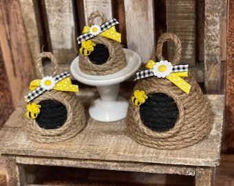 Rope Beehive, Bee Decor, Beehive for a Wreath, Bee Decor For Your Home, Tiered Tray Bee Decor, Farmhouse Decor
