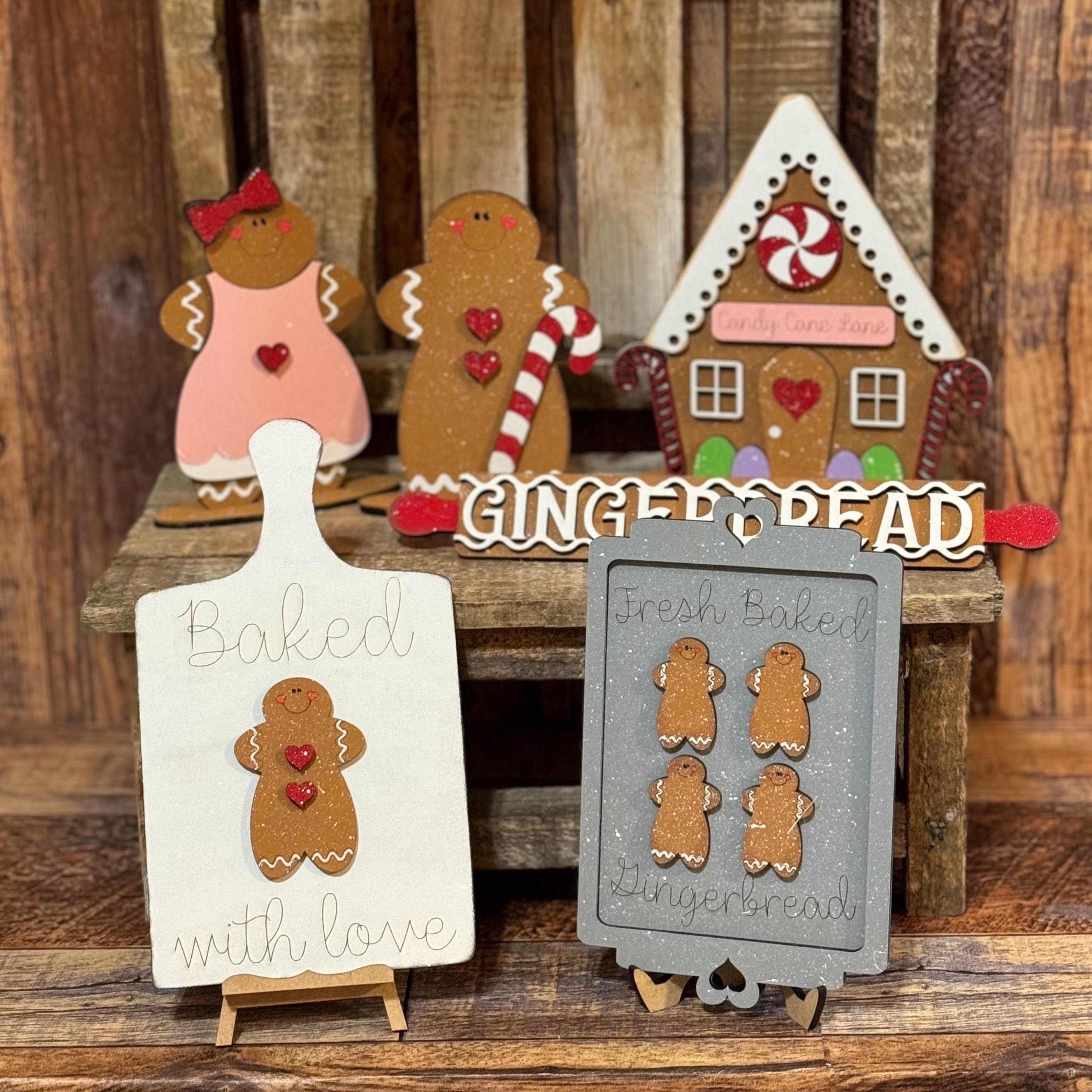 Gingerbread Wood Tiered Tray Decor, Gingerbread Laser Cut Unpainted