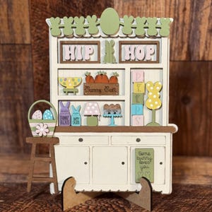 Mini Easter Wood Hutch, Wood Hutch for Kitchen Decor, Easter Decor, Easter Tiered Tray Decor, Mini Wood Hutch, Easter Home Decor