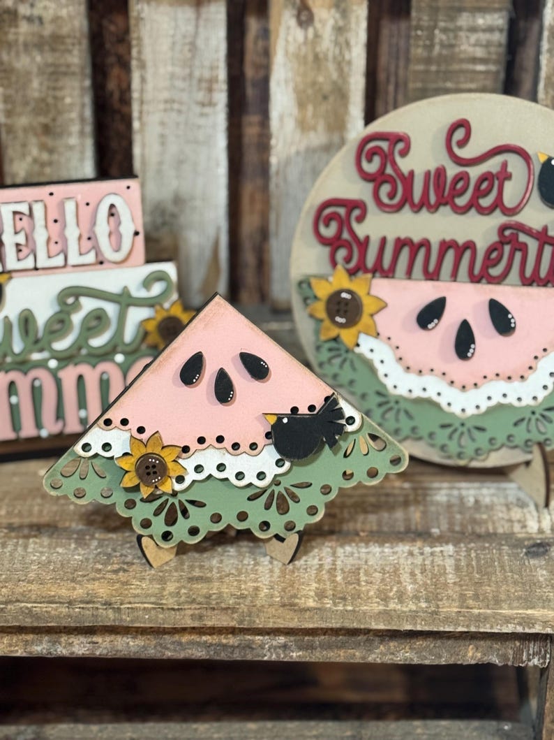 Watermelon Signs Unpainted Watermelon Summer Signs, Watermelon Tiered Tray Decor, Summer ...