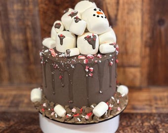 Fake Marshmallow Snowman Cake, Fake Peppermint Cake, Fake Marshmallow Cake, Christmas Decor, Photo Prop