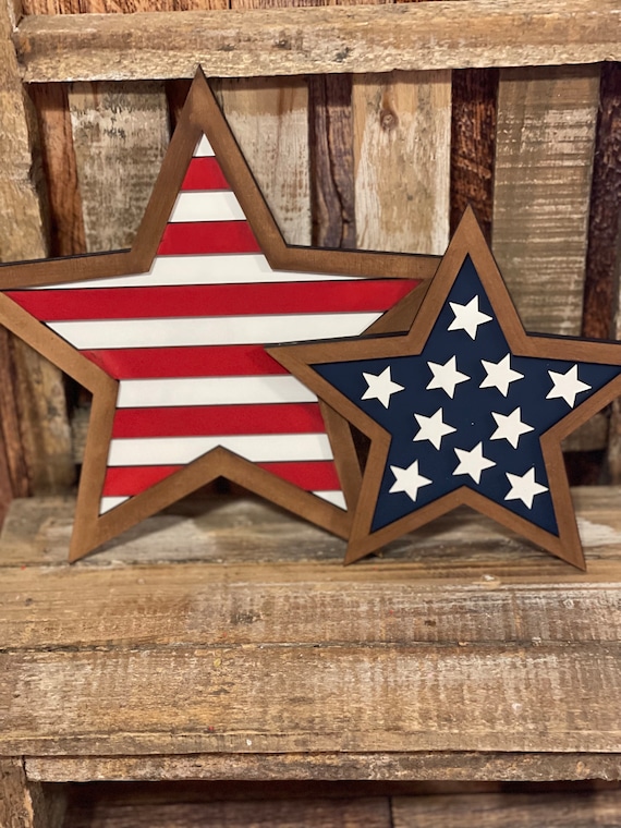 Patriotic Wood Stars Sign, Patriotic Tiered Tray Decor, Patriotic Home Decor, Wood Flag Signs