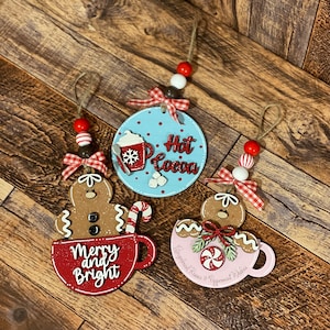 Hot Cocoa Wood Ornament, Hot Cocoa Decor, Gingerbread Ornament, Hot Cocoa Tiered Tray, Christmas Tiered Tray, Hot Cocoa Unpainted Wood Blank