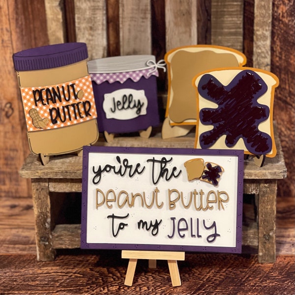 DIY PB&J Tiered Tray Wood Set, Peanut Butter and Jelly Tiered Tray, Kitchen Tiered Tray Signs, Kitchen Decor, Baking Tiered Tray Decor