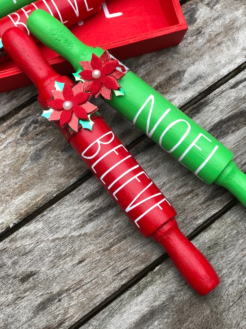 Christmas Mini Rolling Pin Christmas Decor Christmas Tiered Etsy
