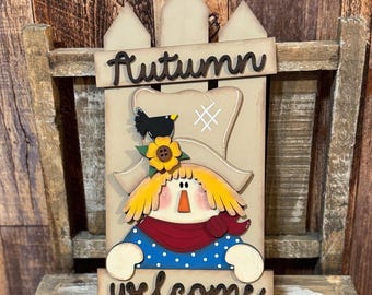 Scarecrow Wood Sign, Fall Wood signs, Fall Scarecrow Wood Sign, Primitive Scarecrow, Scarecrow Shelf Sitter