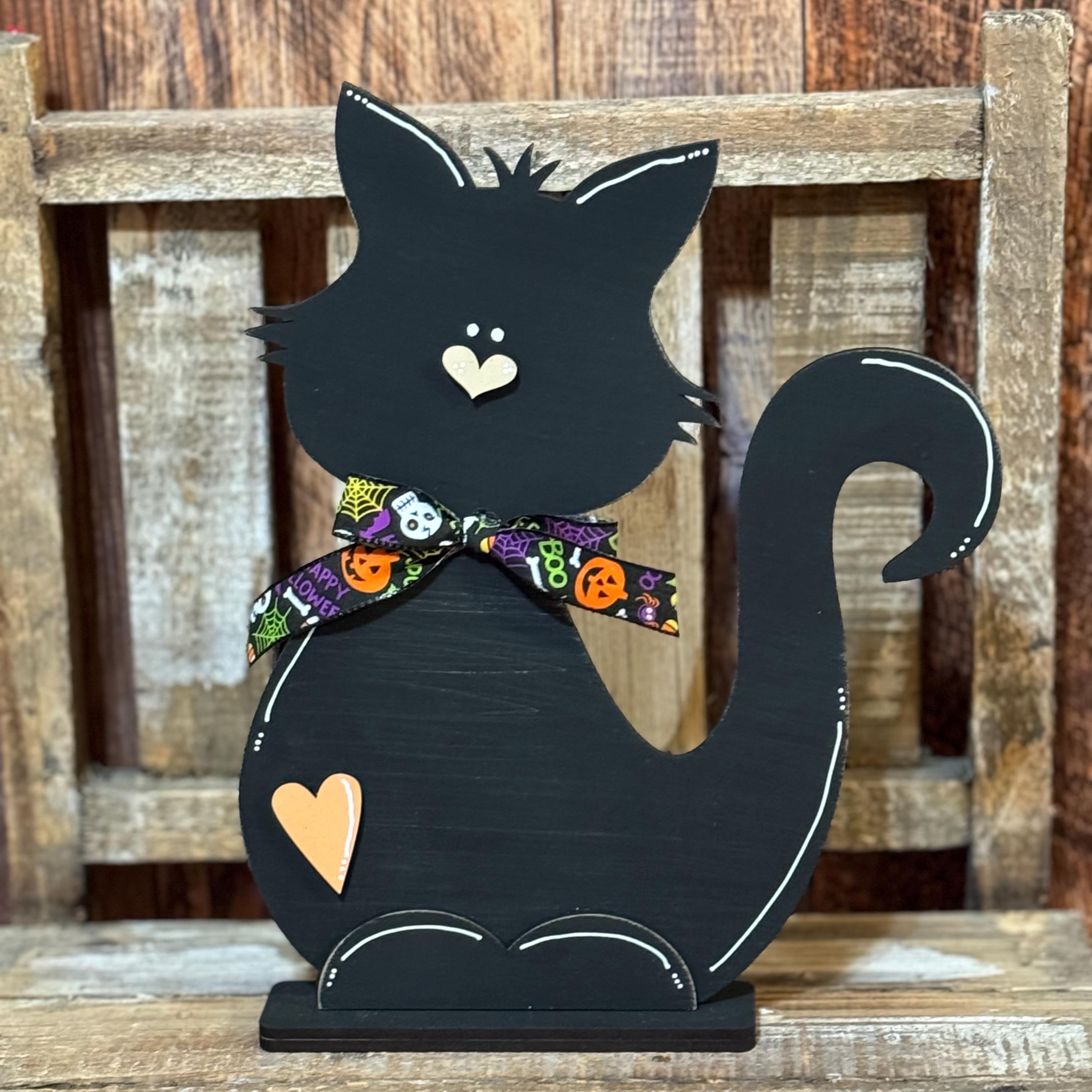 Standing Black Cat, Black Cat Halloween Decor, Halloween Tiered Tray