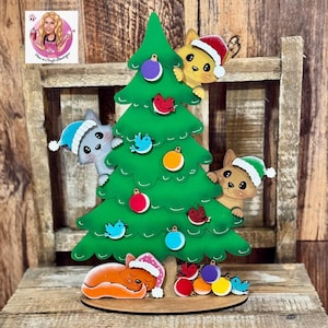 DIY Cat Christmas Sign, Christmas Cats Decor, Christmas Cat Tree Shelf Sitter, Christmas Tiered Tray Decor, Christmas Cat Decor