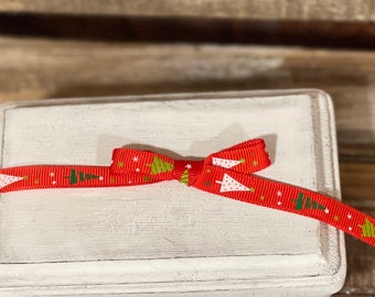 3/8" Red w/Christmas Trees Christmas Grosgrain Ribbon, Ribbon for Fake Bakes, Christmas Ribbon, Christmas Tree Ribbon, Craft Supply