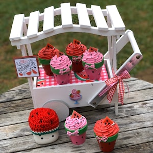 Fake Watermelon Cupcakes, Watermelon Decor, Fake Cupcake for Tiered Tray Decor, Summer Cupcakes, Fake Sweets, Photo Props, Summer Decor