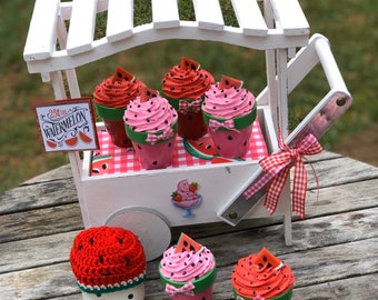 Fake Watermelon Cupcakes, Watermelon Decor, Fake Cupcake for Tiered Tray Decor, Summer Cupcakes, Fake Sweets, Photo Props, Summer Decor