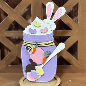 Wood Mason Jars Sign Shelf Sitters, Easter Decor, Easter Tiered Tray Decor, Wood Chocolate Bunny