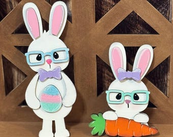 Pop-out Build a Bunny Wood Signs, Easter Decor, Easter Tired Tray Decor, Wood Nerdy Bunnies