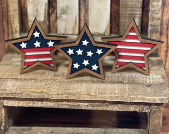 Patriotic Wood Stars Sign, Patriotic Tiered Tray Decor, Patriotic Home Decor, Wood Flag Signs