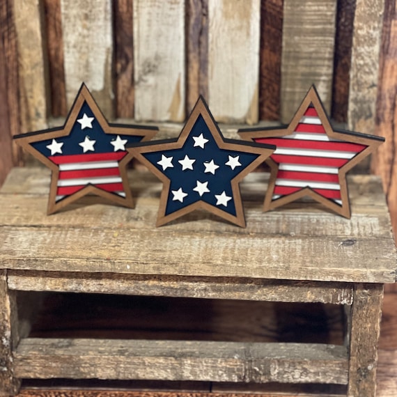 Patriotic Wood Stars Sign, Patriotic Tiered Tray Decor, Patriotic Home Decor, Wood Flag Signs