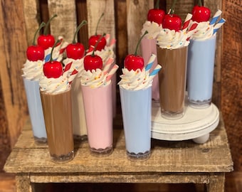 Fake Milkshake, Faux Milkshake, Strawberry Milkshake, Chocolate Milkshake, Valentine Milkshakes, Valentine Decor, Photo Props, Kitchen Decor