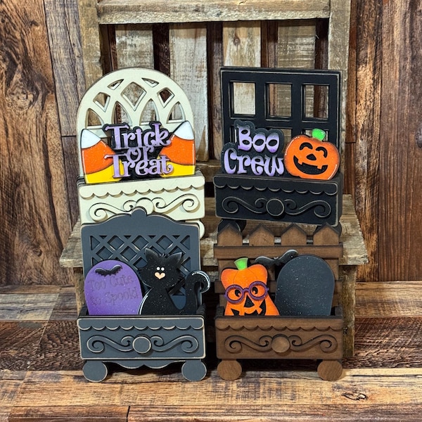Halloween Cottage Cabinet Drawer Inserts, Interchangeable Cabinet Drawer Inserts, Halloween Decor, Wood Cottage Cabinet with Drawer