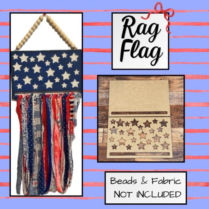 Large Rag Flag Wood Rag Flag, Flag Patriotic Door, 4th of July Hanger, DIY Flag Kit - Etsy