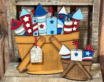 Patriotic Basket Insert, Patriotic Wood Project, Patriotic Tiered Tray Decor, Patriotic Coffee Bar Decor, Fireworks Decor, 4th of July Party