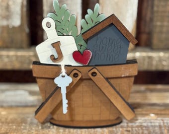 Mini Home Sweet Home Wood Insert, Mini Wood Basket for Inserts, DIY Wood Insert with Basket, Home Decor
