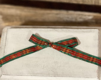 3/8" Red Christmas Plaid Grosgrain Ribbon, Ribbon for Fake Bakes, Christmas Fake Bakes, Plaid Ribbon for Craft Supply