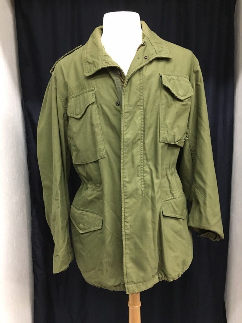 Vintage Military Cold Weather Mens Green Field Jacket Size Medium