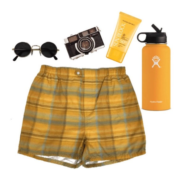 mens plaid swim trunks