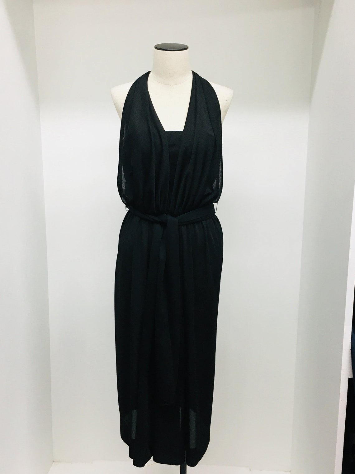 DAVID MORRIS Vintage Halter Black Crepe Dress Exquisite and | Etsy