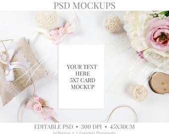 Download Rustic Wedding Invitation Mockup Pink Blush Bloom Roses Flowers Pearl Floral Mockup Editable Psd Modern Original Mockup Ms30 Download Template Free Psd PSD Mockup Templates