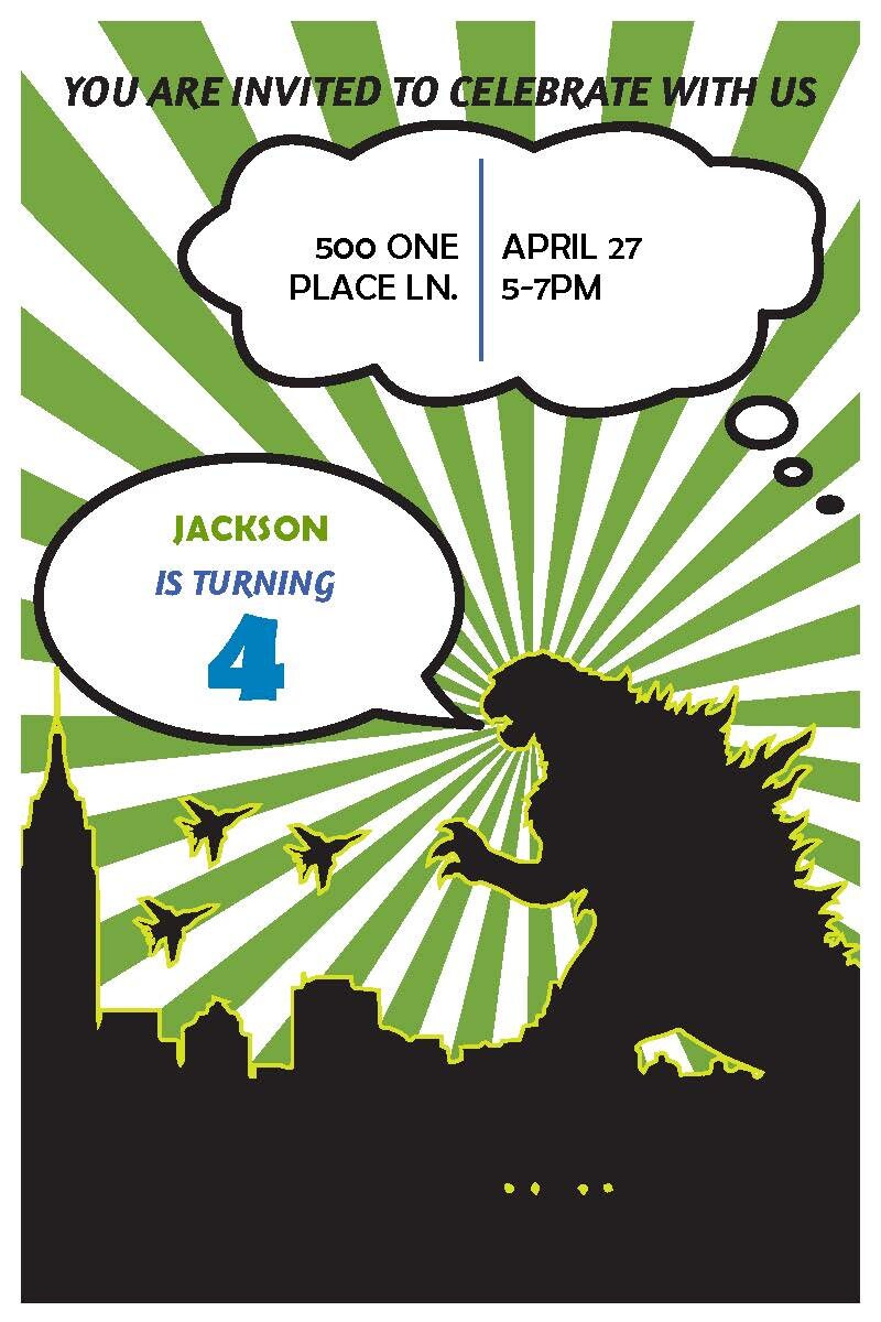 GODZILLA BIRTHDAY INVITATION Etsy