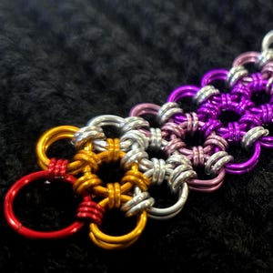 Lesbian LGBTQIA pride flag chainmail bracelet jewelry