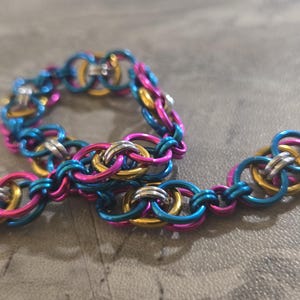 Pansexual Pan LGBTQIA pride gay flag chainmail bracelet jewelry