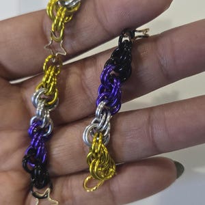Non-binary NB LGBTQIA+ pride chainmail bracelet jewelry