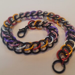 Lesbian LGBTQIA pride flag chainmail bracelet jewelry