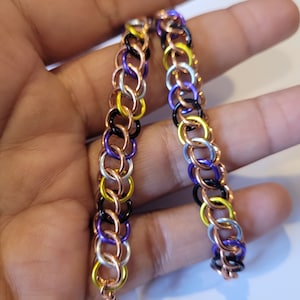 Non-Binary NB LGBTQIA pride gay flag chainmail bracelet jewelry