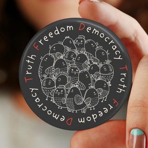 Subtle FDT Birds Button, Freedom Democracy Truth Pin, Magnet, Protest Gear Humanitarian, Resistance, Activist, Political