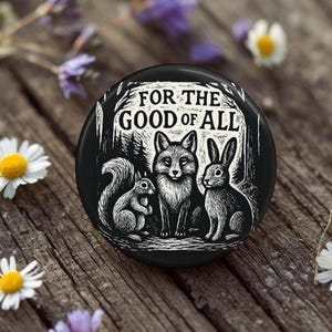 For the Good of All Protest Button, Human Rights Pin, Magnet, Woodland Animals