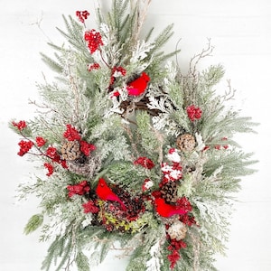 Cardinal Christmas Wreath, Red Bird Grapevine, Winter Door Hanger