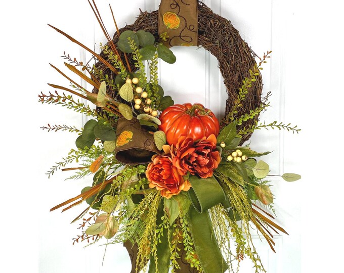 Fall Grapevine Wreath for Front Door Autumn Decor Thanksgiving Wreath ...