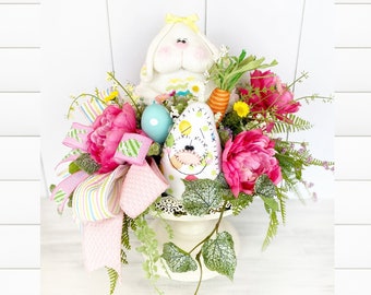 Easter Centerpiece for Table, Easter Arrangement, Spring Decor, Easter Party Decorations, Entryway Decor, Easter Bunny Floral Centerpiece