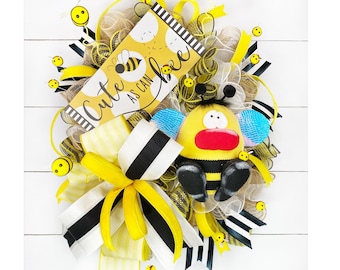 Bee Deco Mesh Wreath for Front Door, Bee Decor, Porch Decor, Bee Wall Hanging, Bee Baby Shower Decor, Spring Wreath with Bees, Summer Decor