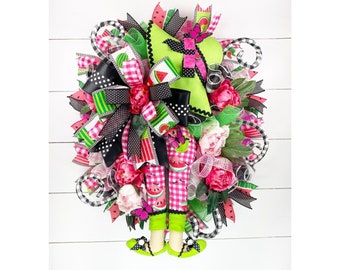 Watermelon Deco Mesh Wreath, Watermelon Summer Wreath for Front Door, Front Porch Decor, Gardening Gift for Women, Garden Wreath, Mom Gift